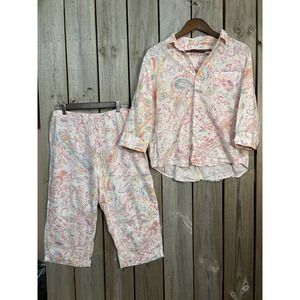 Ralph Lauren Pajama Set Womens Large Colorful Paisley Classic Capri Cozy Comfort